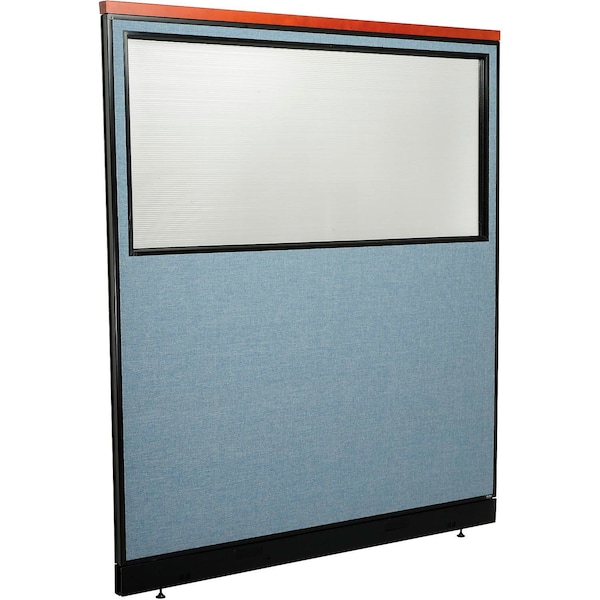 Global Industrial Interion Deluxe Office Partition Panel w/Partial Window and Pass-Thru Cable 60-1/4Wx65-1/2H BLU 694733WPBL - main