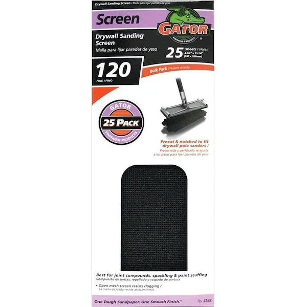 Gator 3302 Sanding Screen, 11-1/4 in L, 4-1/4 in W, 120 Grit, Medium, Silicone Carbide Abrasive 4258 - main