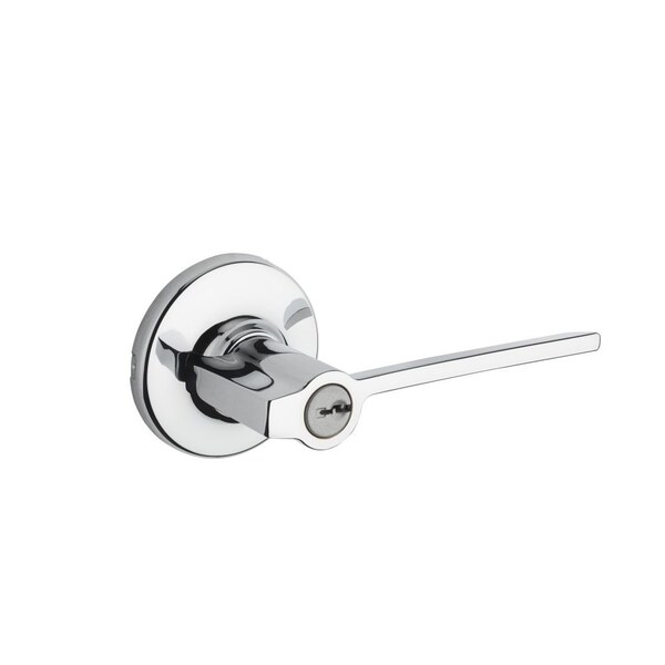 Kwikset Ladera Lever, Round Rose Entry Door Lock SmartKey, and 6AL Latch, RCS Strike Bright Chrome Finish 405LRLRDT-26S - main