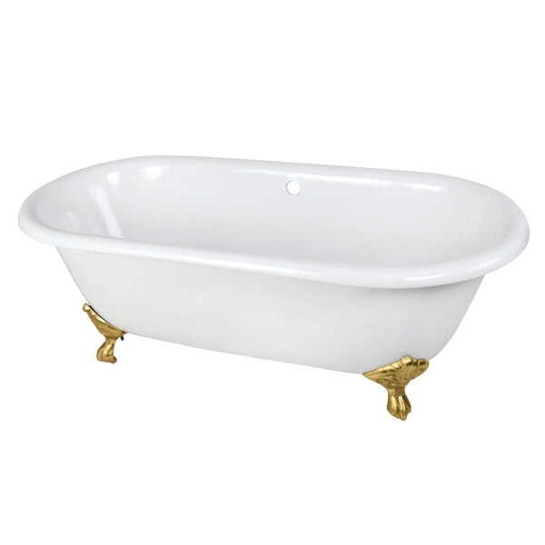 Kingston Brass 66" Cast Iron Oval Double Ended Clawfoot Tub, No Faucet Drillings, White/Brushed Brass VCTND663013NB7 - main