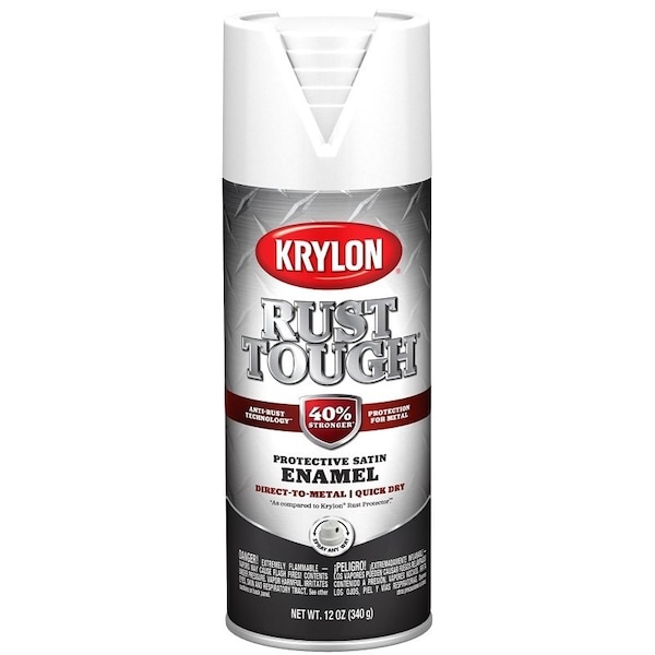 Krylon Rust Tough Enamel Spray Paint, Satin, White, 12 oz, Can K09268008 - main