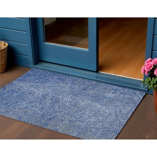 Homeroots 3' X 5' Navy Blue Gray And Ivory Abstract Washable Indoor Outdoor Area Rug 597028 - main