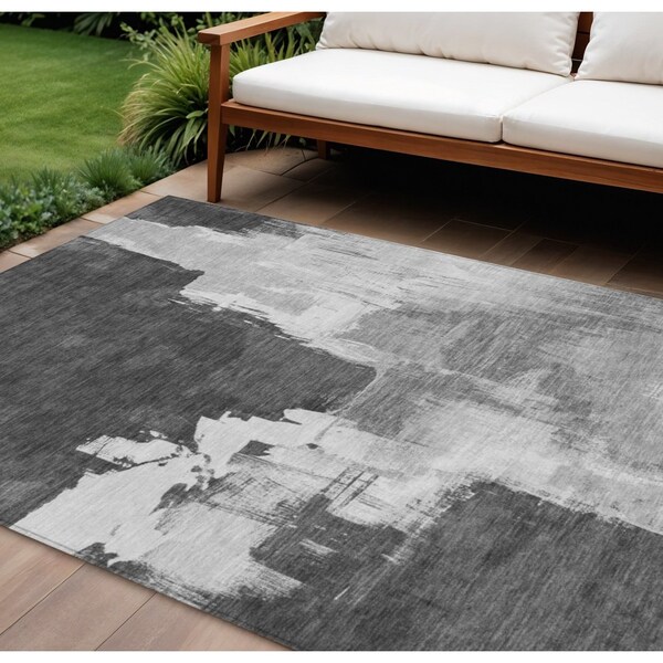 Homeroots 8' X 10' Gray And Smoky Black Abstract Washable Indoor Outdoor Area Rug 609169 - main