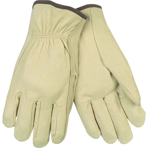 Mcr Safety Leather Drivers Gloves, Pigskin, Shirred Slip-On, Straight Thumb, Gunn - Full Back Cut, Beige, L 3400L - main