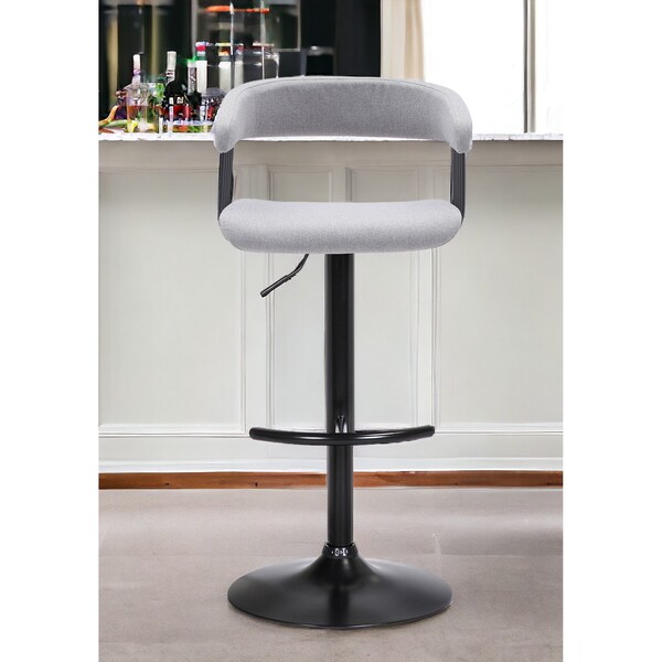 Homeroots Light Gray and Black Fabric with Metal Swivel Adjustable Height Bar Chair 534474 - main