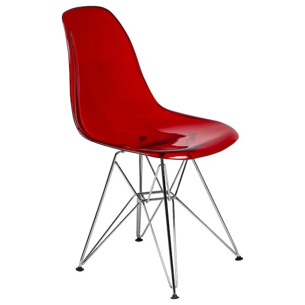 Leisuremod Cresco Plastic Dining Side Chair, Transparent Red