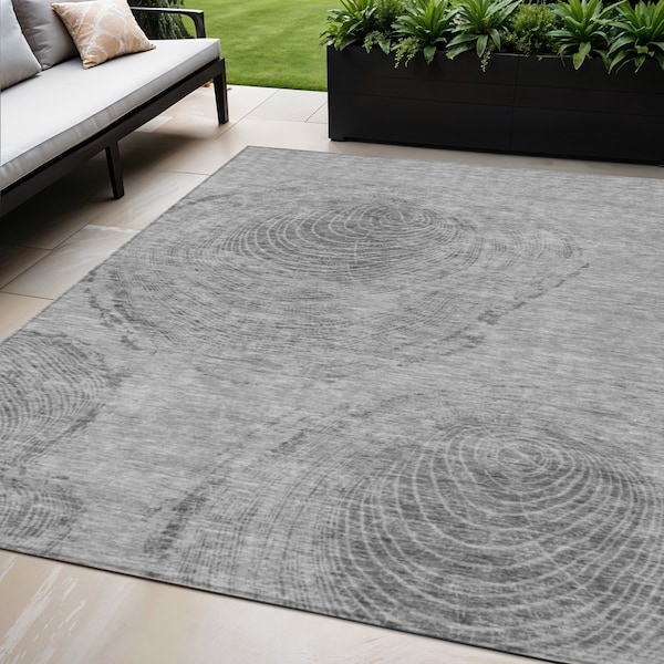 Homeroots 5' X 8' Gray Silver And Charcoal Abstract Washable Indoor Outdoor Area Rug 582795 - main