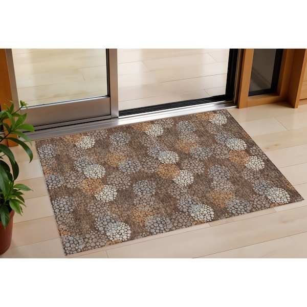 Homeroots 3' X 5' Brown Gray And Ivory Polka Dot Washable Indoor Outdoor Area Rug 594238 - main