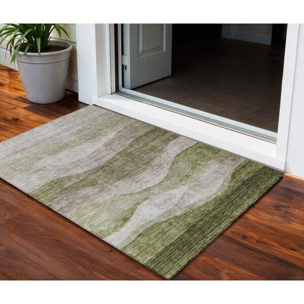 Homeroots 3' X 5' Green And Beige Abstract Washable Indoor Outdoor Area Rug 604971 - main