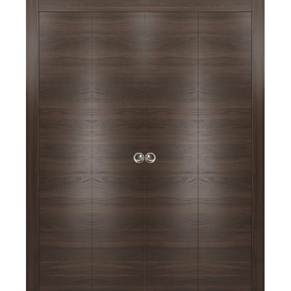 Sartodoors Sliding Closet Double Bi-fold Doors, Planum 0010 Chocolate Ash, Sturdy Tracks Moldings Trims Hardwa PLANUM0010DBF-CA-96 x 84 (4* 24x84) - main