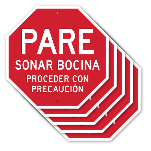 Signmission Pare Sonar Bocina Proceder Con Prec, 10 inch X 10 inch, Aluminum Metal Signs, 5PK OC-A-5Pack-10-205 - main