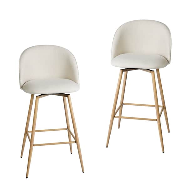 Homeroots Set of Two 27" Beige and Oak Fabric and Metal Counter Height Swivel Bar Chairs, 2PK 719204 - main