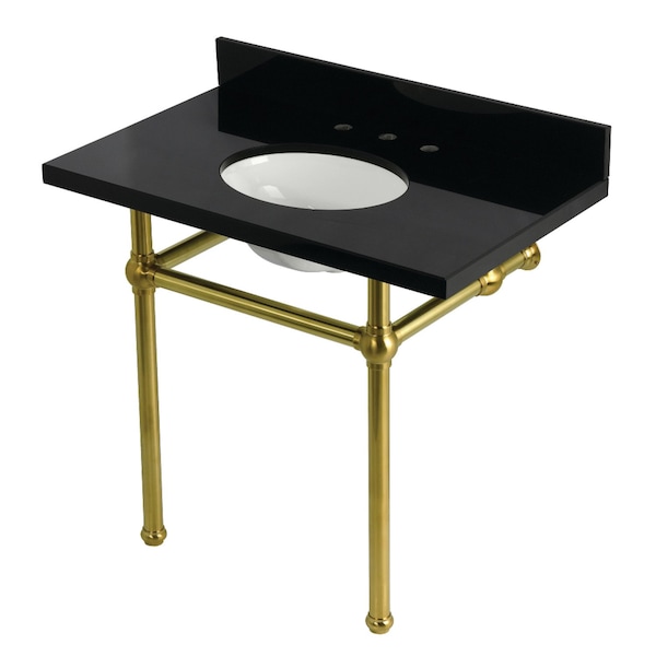 Kingston Brass 36" Black Granite Console Sink with Brass Legs, 8-Inch, 3-Hole, Black Granite/Brushed Brass KVPK3630KB7 - main