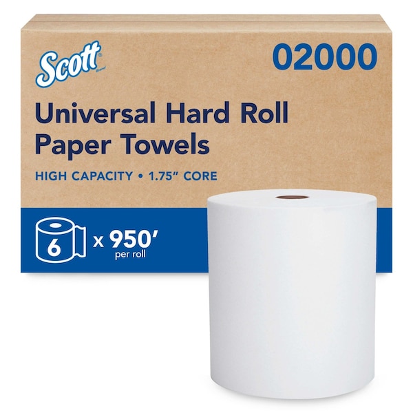 Scott Essential Hardwound Paper Towels, 1 Ply, Continuous Roll Sheets, 950 ft, White, 6 PK 02000 - main