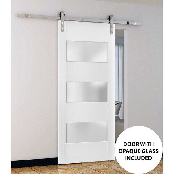 Sartodoors Sturdy Barn Door 3 Lites with Hardware, Lucia 4070 White Silk with Frosted Glass, 6.6FT Rail Hanger LUCIA4070BD-S-WS-18 - main