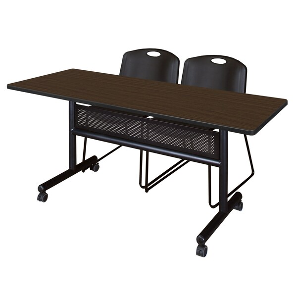 Regency Kobe Flip-Top Privacy Nesting Table W/ 2 Zeng Stack Chairs, 60 in W, 24 in L, Neo Walnut MKFTM6024NW44BK - main