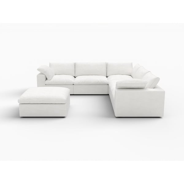 Homeroots White Linen Blend Modular L Shaped Six Piece Corner Sectional 716919 - main