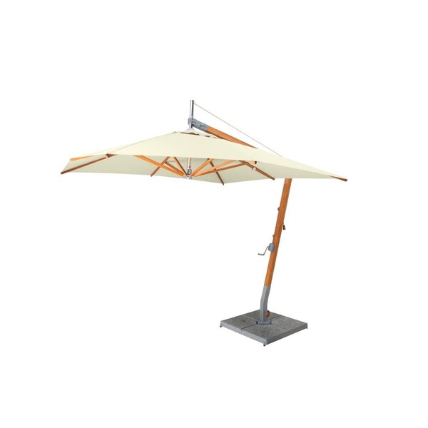 Bambrella 8.5' Square Bamboo Cantilever Umbrella with Ice White Canopy and 297lb Granite Base System 2.6m SQ-SW-S-IW-BS - main