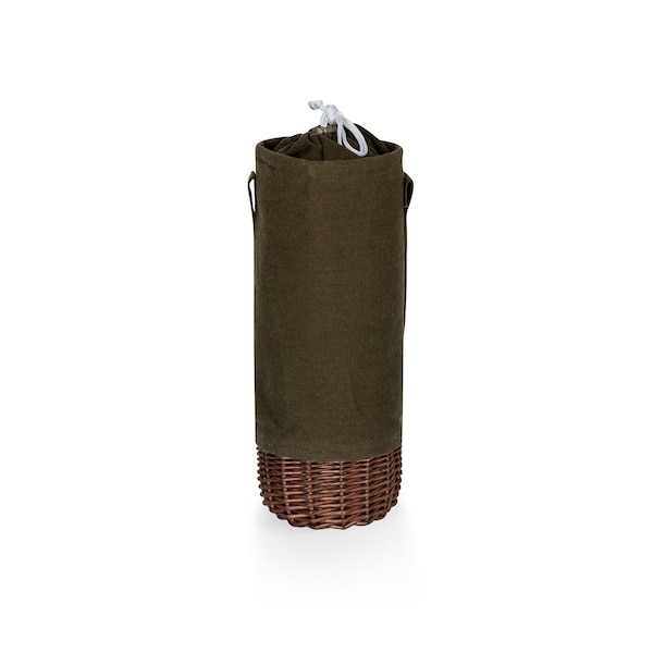 Picnic Time Family Of Brands Malbec Insulated Canvas and Willow Wine Bottle Basket, Khaki Green with Brown Accents 201-00-140-000-0 - main