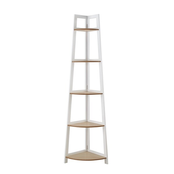 Homeroots 67" White Wood Five Tier Corner Bookcase 569061 - main