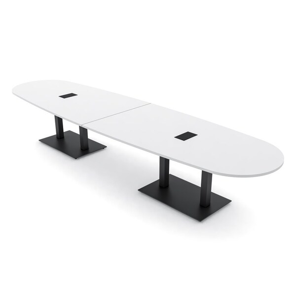 Skutchi Designs Boval Conference Table With Power, 48 in W, 168 in L, White HAR-BOVL-48X168-DOU.BK-W960-EBLK - main