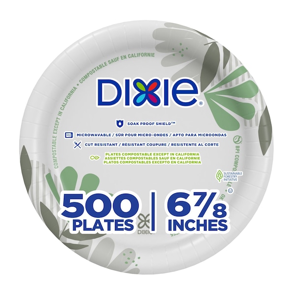 Dixie Disposable Paper Plate, 6 7/8 in, Pathways, Multi Color, PK500 UX7WS - main