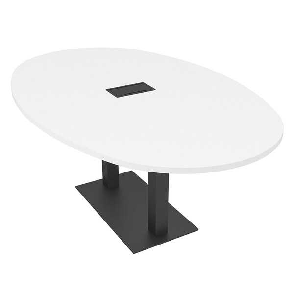 Skutchi Designs Boval Conference Table With Power, 48 in W, 84 in L, White HAR-BOVL-48X84-DOU.BK-W960-EBLK - main