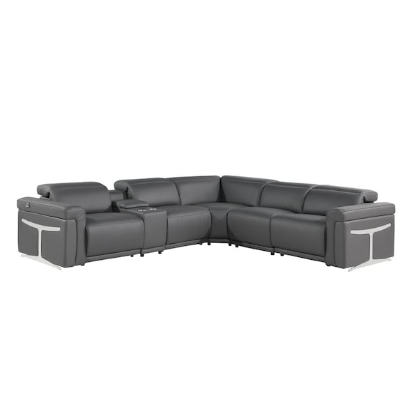 Homeroots Gray Italian Leather Modular L Shaped Six Piece Corner Sectional With Console 534865 - main