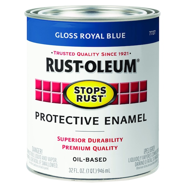 Rust-Oleum Interior/Exterior Paint, Gloss, Oil Base, Royal Blue, 1 qt 7727502 - main