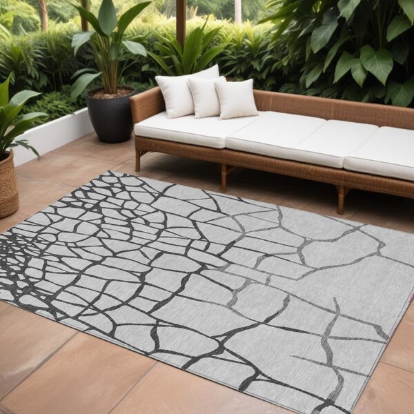 Homeroots 9' X 12' Gray And Charcoal Abstract Washable Indoor Outdoor Area Rug 601132 - main