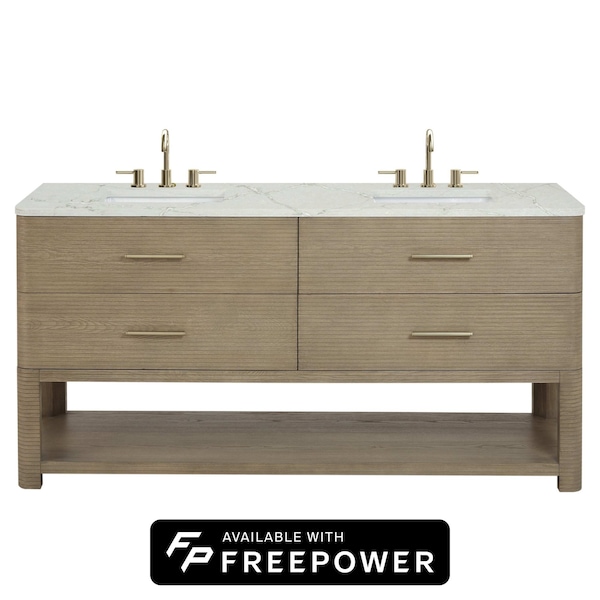 James Martin Vanities Lucian 72'' D Vanity, Pebble Oak w/ Victorian Sil Silestone Top w/FreePower Wireless Charger D704-V72-PBO-FVSL - main