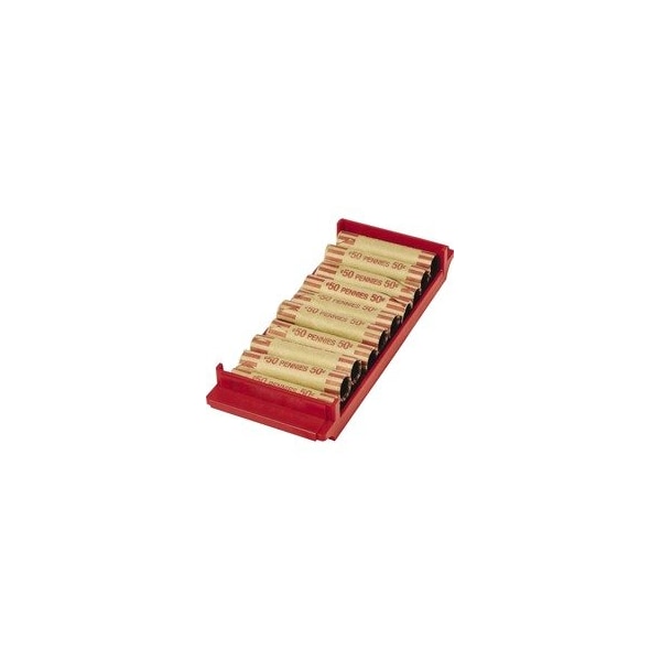 Controltek Coin Trays for Pennies, Stackable, 10 Coin Compartment(s), Red, Plastic, 2PK 560560 - main