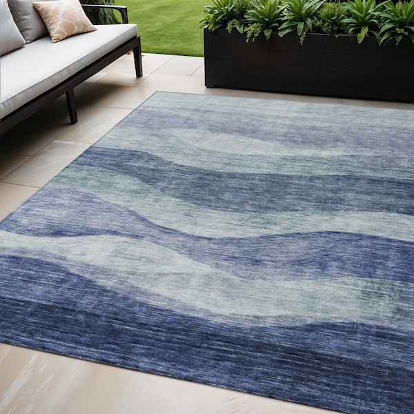 Homeroots 5' X 8' Light Blue And Dark Blue Abstract Washable Indoor Outdoor Area Rug 604966 - main
