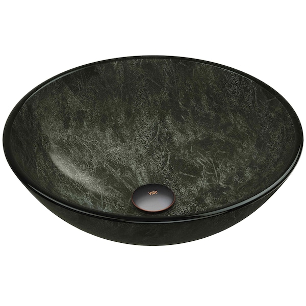 Vigo Giovanni Onyx Gray Glass 17 in. L x 17 in. W x 6 in. H Round Vessel Bathroom Sink VG07051 - main