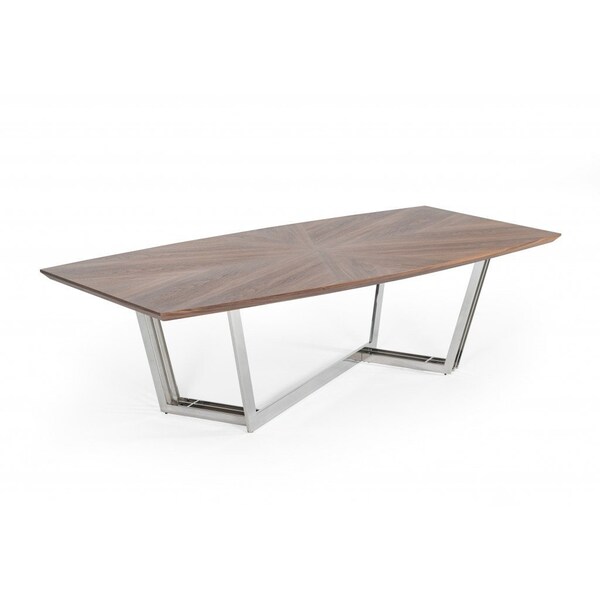 Homeroots 107" Walnut And Silver Rectangular Manufactured Wood And Iron Dining Table 486039 - main