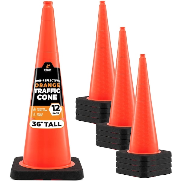 Xpose Safety 36 Inch Multipurpose PVC Orange Traffic Cone, 12lb base, 12PK OTC36-12L-12-X - main