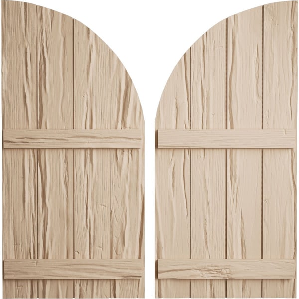 Ekena Millwork Riverwood 4 Board Joined Board-n-Batten w/Quarter Round Arch Top Faux Wood Shutters, 22W x 82H, PR SHUBJQ22X82RWPR - main
