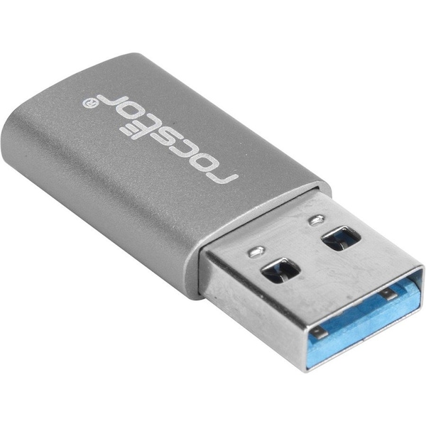 Rocstor Premium Slim USB-A to USB Type-C Connector Adapter M/F Portable USB 3.0 Aluminum Case Nickel Y10A207-G1 - main