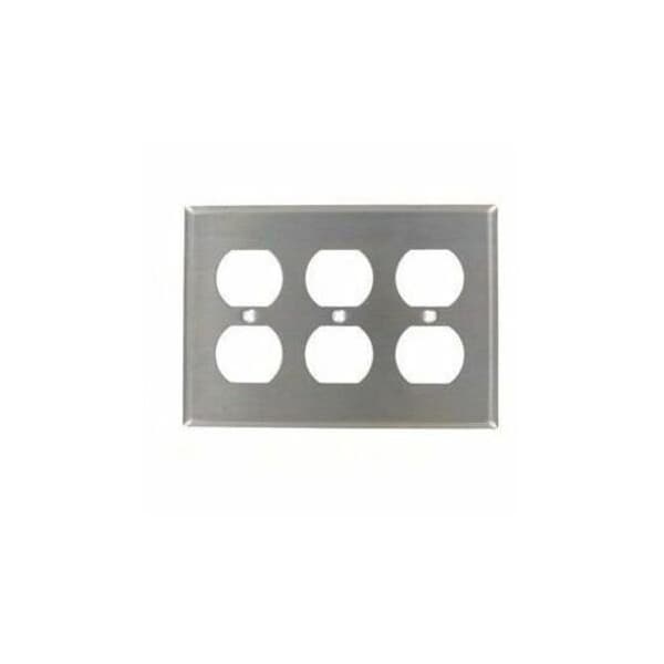 Leviton Receptacle Wall Plate, Number of Gangs: 3 Stainless Steel, Silver 84030-40 - main