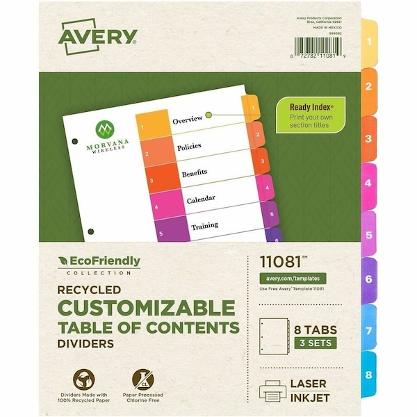 Avery DIVIDERS, 8TABS, 3 SETS, 12PK AVE11081 - main