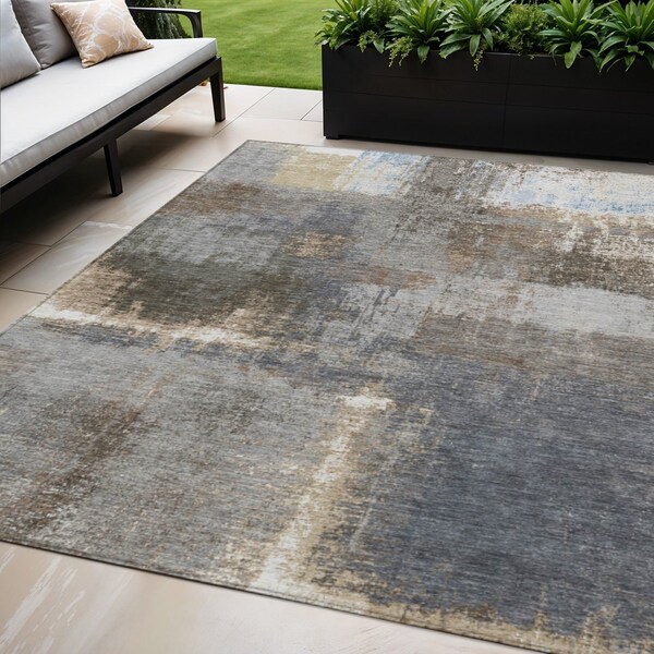 Homeroots 5' X 8' Khaki And Brown Abstract Washable Indoor Outdoor Area Rug 609293 - main