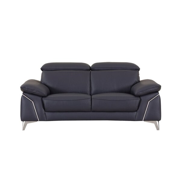 Homeroots 68in Navy Blue and Silver Italian Leather Loveseat 720581 - main