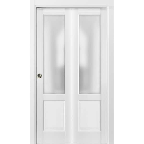Sartodoors Sliding Closet Bi-fold Doors, Lucia 22 White Silk with Frosted Glass, Sturdy Tracks Moldings Trims LUCIA1422BF-BEM-84 x 96 (2* 42x96) - main