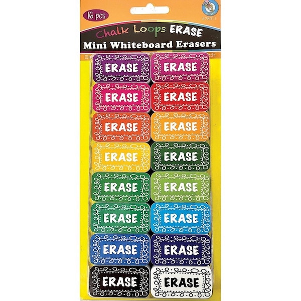 Ashley Productions Non-Magnetic Mini Whiteboard Erasers, Chalk Loops, 16PK 78011 - main