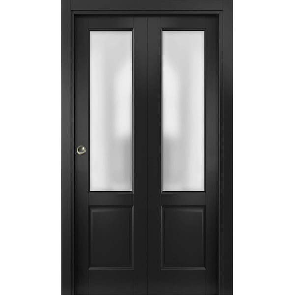 Sartodoors Sliding Closet Bi-fold Doors, Lucia 22 Matte Black with Frosted Glass, Sturdy Tracks Moldings Trim LUCIA1422BF-BLK-36 x 96 (2* 18x96) - main