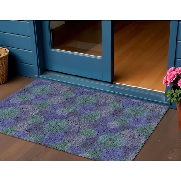 Homeroots 3' X 5' Purple Lavender And Green Polka Dot Washable Indoor Outdoor Area Rug 614695 - main