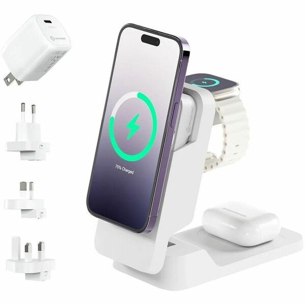 Alogic MATRIX FOLD 3-IN-1 TRAVEL CHARGER WITH 5,000MAH MAGSAFE POWER BANK, WHITE MFPB5KM-G - main