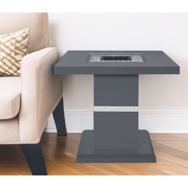Homeroots 24" Dark Gray and Silver Faux Crystals Glass and Wood Square Pedestal End Table 560098 - main