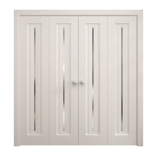 Sartodoors Sliding Closet Double Bi-fold Doors 96 x 80 inches, Ego 5014 Painted White Oak, Sturdy Tracks Mold EGO5014DBF-PWO-96x80 (4* 24x80) - main