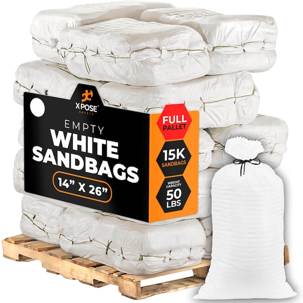 Xpose Safety Woven Polypropylene Sand Bags for Flooding, Gravel - 14in x 26in 50 lb Limit, Pallet of 15,000 SBW-1426-FP15000-X - main